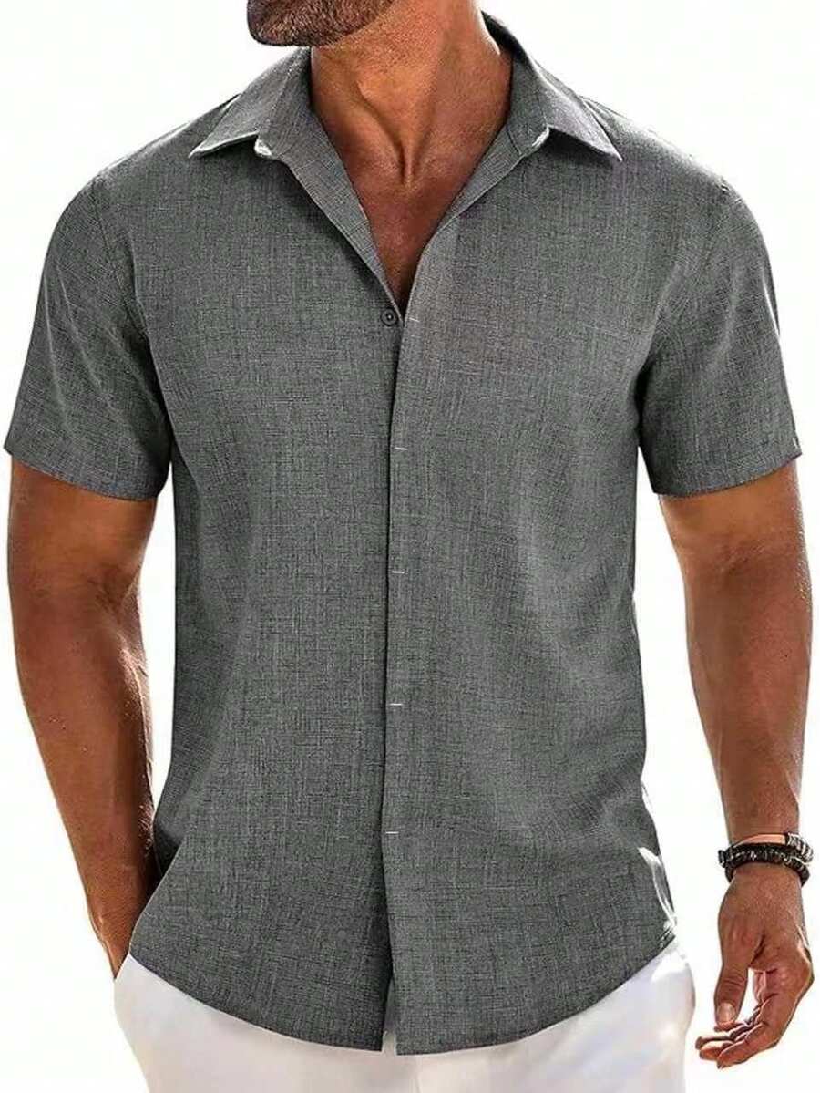 Camisas Hombre Casuales Manga Corta - con Botones Ocultos Tejido Fresco Y Transpirable para Playa Uso Diario Vacaciones Reuniones Ocio - Azul claro - Ver 1