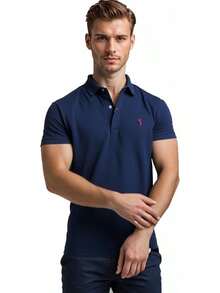 POLO MODE & GENS Playera Polo Hombre Lisa de Algodón Peinado |   Custom Fit con Logo Bordado |   Casual, Atemporal y Versátil |   Variedad de Colores - Negro - Ver 1