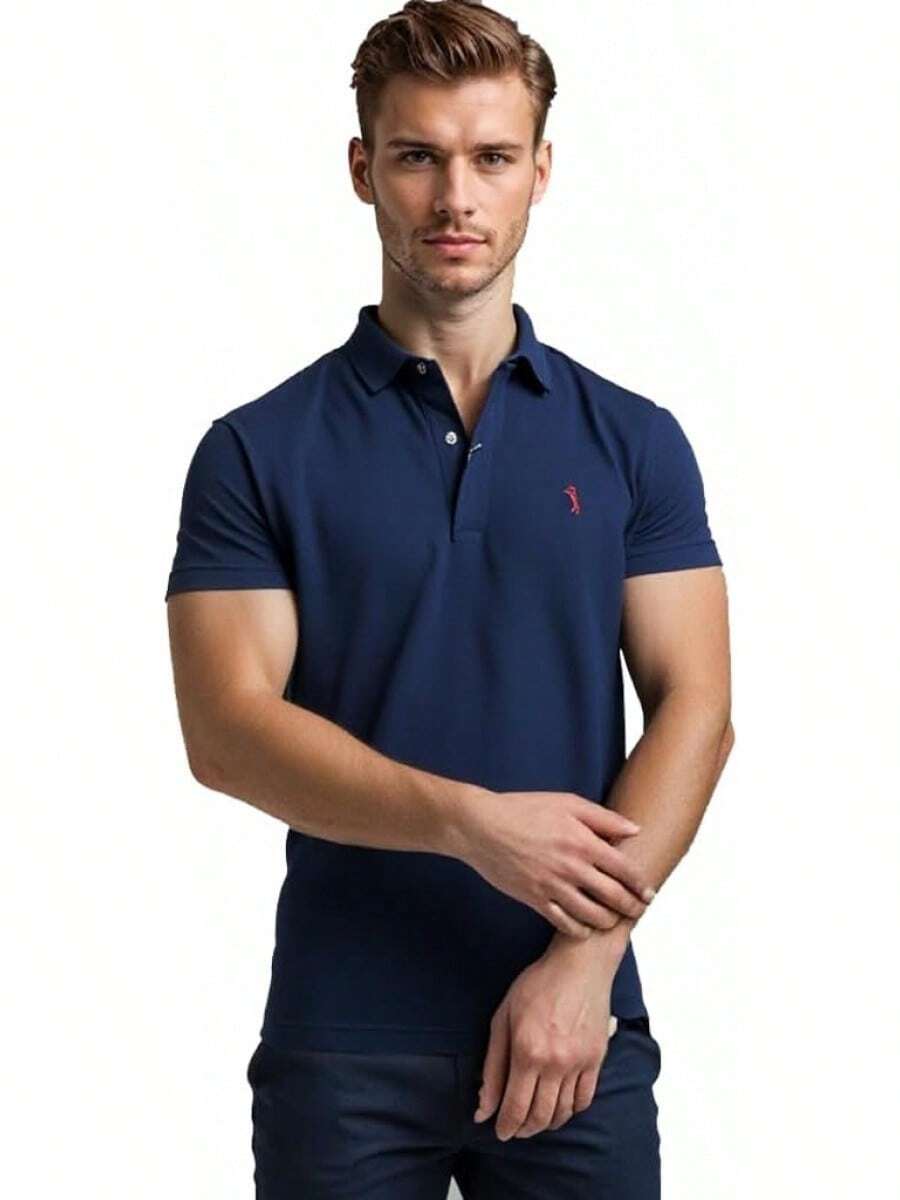 POLO MODE & GENS Playera Polo Hombre Lisa de Algodón Peinado |   Custom Fit con Logo Bordado |   Casual, Atemporal y Versátil |   Variedad de Colores - Negro - Ver 1