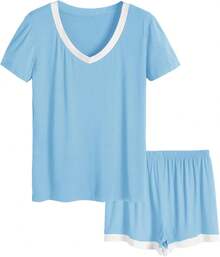 Latuza - Conjunto de Pijama de Manga Corta con Cuello en V para Mujer - Gris-oscuro - Ver 26