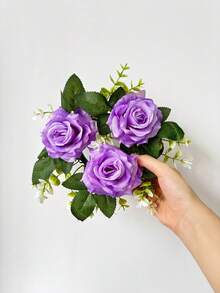 MEHELANY 1pc Purple Artificial Rose Table Centerpiece, Faux Floral Table Runner With Greenery, Fake Rose Wreath, Suitable For Home Dining Table, Birthday Party, Wedding Reception, Bridal Shower, Farmhouse Style Table Decor - Purple - View 6