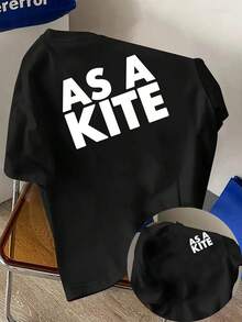 Camiseta de hombre, ASA KATE, con estampado de letras en la parte delantera y trasera, una camiseta de manga corta moderna y a, adecuada para uso casual diario y actividades de fitne - Negro - Ver 1