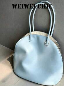 PU Leather Half-Moon Shoulder Bag, Light Blue Top Handle Bag, Spacious Zipper Wallet, Suitable For All Seasons, Perfect For Daily Use, Weekend Outings, Vacations, Ideal For Moms And Students - Blue - View 4