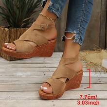 Women's 43 Wedge Heel Slippers, High Heel Thick Sole Non-Slip Peep Toe Fashion Versatile Elegant Slippers For Outdoor Wear - Khaki - View 6