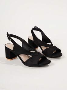 Women Faux Suede Chunky Heeled Slingback Sandals, Elegant Summer Heeled Sandals,Block Heels - Black - View 10