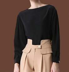 Blusa de seda de manga larga con cuello cuadrado para mujer, estilo informal, suelta, para oficina - Morado - Ver 2
