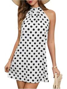 - Vestido corto sin mangas con estampado floral para mujer, cuello halter, línea A - Negro - - Ver 31