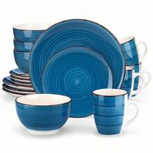 Set Of 16 Handcrafted Stoneware Plates For Dining, Serves Four - Chocolate - View 5