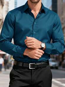 anfinity Mode Elegante camisa de vestir blanca de manga larga para uso formal o de oficina con cuello de camisa, camisas de negocios, camisa casual de negocios para hombres, otoño, ceremonia - Negro - Ver 20