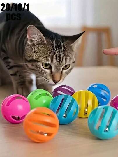 20/10/1pc Cat Toy Bell Ball – Multi-Colored Hollow Ball, Relieves Cats' Boredom, Provides Self-Entertainment, And Offers Fun Chasing And Kicking. Suitable For All Cats To Play With Indoors, Random Colors.