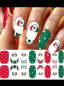 16Tips/Sheet Football Match Fans Nail Art Stickers Mexico Green White Red Heart Soccer Pattern Nail Wraps Full Cover Self-Adhesive Waterproof Sports Fans Slider - 彩色 - 查看 13