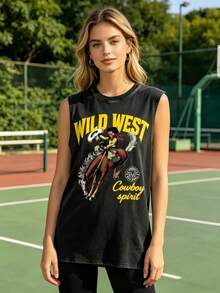 Retro Western Cowboy Sleeveless Vest Washed Cotton Breathable Fabric, Comfortable For Outdoor Wear Unisex American Street Style - 黑色1 - 查看 3