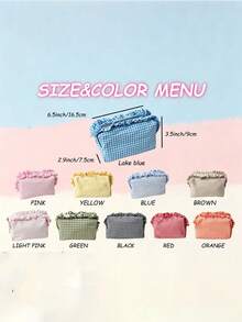Personalized Embroidered Plaid Makeup Bag, Customized Name Ruffle Edge Cosmetic Bag, Bridesmaid Gift, Travel Organizer Bag, Gift For Her - Multicolor - View 6