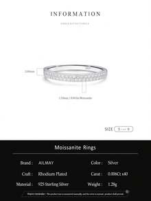 1pc D Color VVS1 Moissanite 925 Sterling Silver Double Layer Eternity Ring, Women's Daily Jewelry Gift - Silver - View 6
