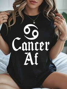 Summer Tops For Women Cancer Zodiac Sign T Shirt For Women Cancer Af Graphic Tee Astrology Fashion Top Casual Wear Birthday Gift For Her - Black - View 1