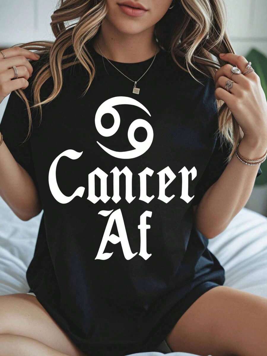 Summer Tops For Women Cancer Zodiac Sign T Shirt For Women Cancer Af Graphic Tee Astrology Fashion Top Casual Wear Birthday Gift For Her - Black - View 1