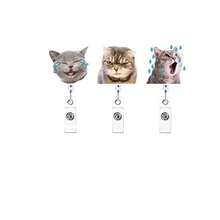 1pc/2pcs/3pcs Acrylic Cat Expression Retractable Rotating Badge Reel Doctor Nurse Keychain ID Holder - Multicolor B - View 24