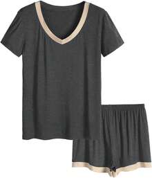 Latuza - Conjunto de Pijama de Manga Corta con Cuello en V para Mujer - Violeta - Ver 13