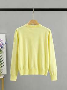 GIGOGOU 大尺碼 1XL-4XL 秋冬基礎款女式針織開襟衫，柔軟舒適休閒長袖毛衣上衣，秋季外套 - 黃色 - 查看 5
