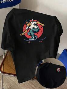 Skateboarding, deportes extremos, nueva camiseta de cuello redondo para hombre con estampado de doble cara, estilo casual deportivo, moda moderna, top de corte holgado, camiseta de manga cor - Blanco - Ver 8