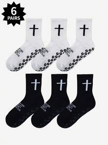 1/6 Paar neue Fußball-Sportsocken mit Kreuzstreifen, dicke Frottee-Sohle, rutschfeste Knöchelsocken, Unisex, geeignet für professionelles Training und Spiele, Weltcup Herren-Sportsocken bis zur Wade, Schulanfang - Verschiedenfarbig - Übersicht 9