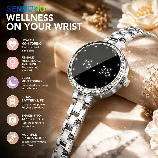 Reloj inteligente minimalista SENBONO de oro rosa para mujer, diseño de bisel pulido, monitoreo de salud y sueño, monitoreo de frecuencia cardíaca, monitoreo de oxígeno en sangre, múltiples modos deportivos, notificación de llamadas, ligero para uso diario y laboral, regalo perfecto para mujeres