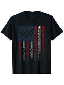 Camiseta LocalDistressed con Bandera de EE. UU. y Patrón de Perejil - Negra, Estilo Vintage Patriótico para el 4 de Julio, 100% Algodón, Corte Regular, Unisex, Casual, para Hombres y Mujeres - Negro - Ver 1