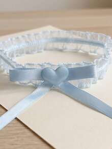 1pc Blue Lace Heart Bow Leg Garter Bridal Leg Decoration - Blue - View 3