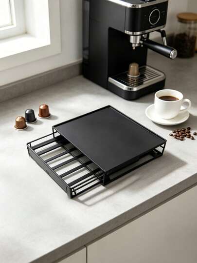 1-Piece Coffee Capsule Storage Box, With The Upper Tier For Placing Coffee Machines And Drawers For Storing Coffee Capsules. Its Size Fits Most Coffee Machines And Saves Countertop Space.