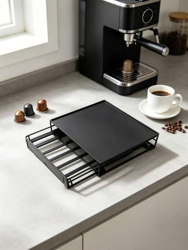 1-Piece Coffee Capsule Storage Box, With The Upper Tier For Placing Coffee Machines And Drawers For Storing Coffee Capsules. Its Size Fits Most Coffee Machines And Saves Countertop Space.