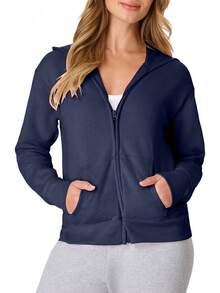 Hanes Sudadera con Capucha y Cierre Completa Ecosmart Chamarra de Calentamiento o Pista para Mujer - Ébano - Ver 9