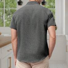 Camisas Hombre Casuales Manga Corta - con Botones Ocultos Tejido Fresco Y Transpirable para Playa Uso Diario Vacaciones Reuniones Ocio - azul claro - Ver 3
