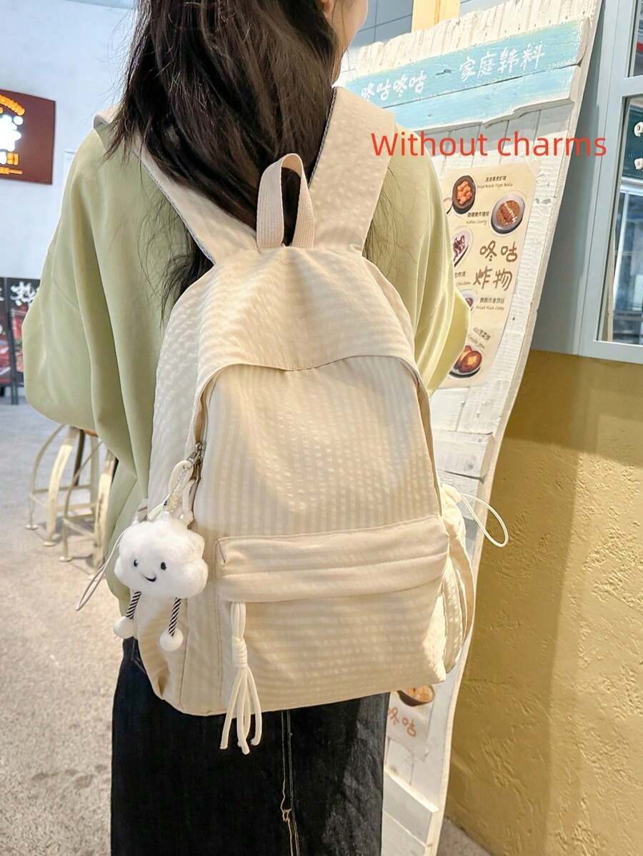 Nueva llegada Mochila de diseño de varias capas minimalista y versátil de gran capacidad, adecuada para la escuela, el trabajo, los viajes y - Blanco y Negro - Ver 1