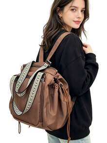 1 pieza Bolso multiusos para mamá, bolso tote de gran capacidad y mochila, estilo unisex, adecuado para uso diario, compras y viajes, Nota: El color de la correa del hombro es aleatorio - Café integral - Ver 7