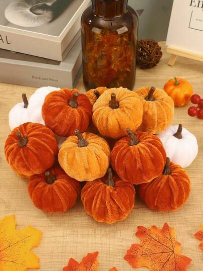 1/6/12pcs Artificial Pumpkin Decorations, Plush Pumpkin Decorations, Mixed Sets, Suitable For Home Decor, Parties, Rooms, Table Decorations, Halloween, Thanksgiving And Fall Holiday Party Decorations, Harvest Festival Gifts, Artificial Plants.
