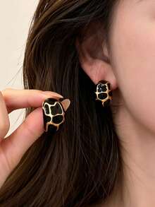 1 Pair Minimalist French Vintage Tortoise Shell Oil Drop Design Unique Elegant Elegant Suitable For Daily Casual Commute Women's Stud Earrings - Black - View 3
