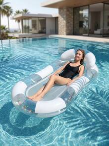 Transparent Sequin Inflatable Pool Float Lounge Chair Set, Mesh Water Hammock Floating Chair And Swim Ring, Portable Inflatable Floating Bed, Suitable For Pool, Beach, Summer Water Party - Multicolor - View 4