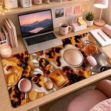 Amber Tortoise Shell Extended Mouse Pad, Glossy Resin Animal Texture Desk Mat, Fashionable Vanity Computer Pad, Wide Keyboard Mat, Suitable For Fashion Office, Makeup Table, Dorm, Laptop Setup, Gift, Non-Slip Rubber Bottom - View 3