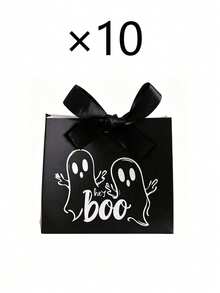 10 piezas/1 pieza Bolsas de regalo de papel con tema de Halloween "Hey Boo", bolsas de regalo con patrón de fantasmas, adecuadas para fiestas de Halloween, eventos temáticos, truco o , fiestas de disfraces y reuniones con temática vintage - Talla única - Ver 13