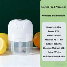 250ml Wireless Electric Onion Chopper Mini Garlic Grinder With Seasoning Spoon, Creative Multi-Function Vegetable Slicer & Masher, USB Rechargeable Kitchen Blender, Seasoning & Spice Tool, Kitchen Gadget, Home/Outdoor Cooking Assistant - 彩色 - 查看 14