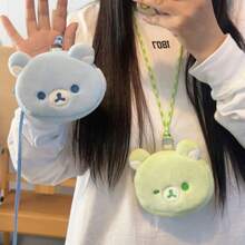 San-X Rilakkuma Blue Relaxed Bear Smiling Face Cute Neck Bag Funny Expression Earphone Card Holder Coin Purse CCD Bag - Multicolor - View 1
