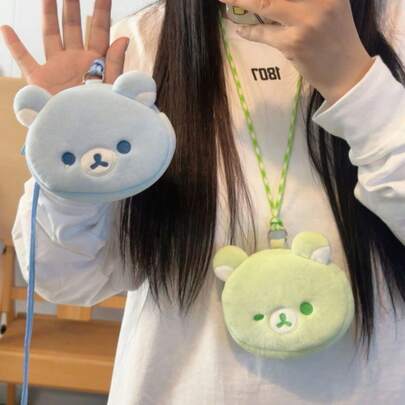 Rilakkuma ブルー リラックスベア 笑顔 かわいいネックバッグ 面白い表情 イヤホン カードホルダー コインケース CCDバッグ