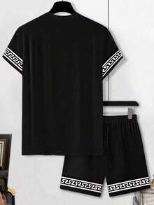 Men's Black Geometric Jacquard Wide Leg Pants, Drawstring Waist Casual Street Style Long Pants Sports - Black - View 5