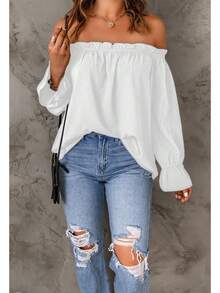 Spriolim - Blusa de gasa de manga larga con volantes y hombros descubiertos para mujer - 28 Estampado floral bohemio - Ver 3