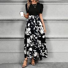 Vestidos Florales Largos para Mujeres 2025 Elegante Boho Bed Work Imperire Cinta Manga Corta Modesta Flujo Maxi Vestido - 2-azul - Ver 5
