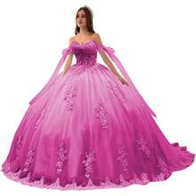 Vestidos de quinceañera de lujo con hombros descubiertos y apliques de encaje hinchado, vestido de baile precioso dulce 16 vestidos - Borgoña Deep - Ver 10