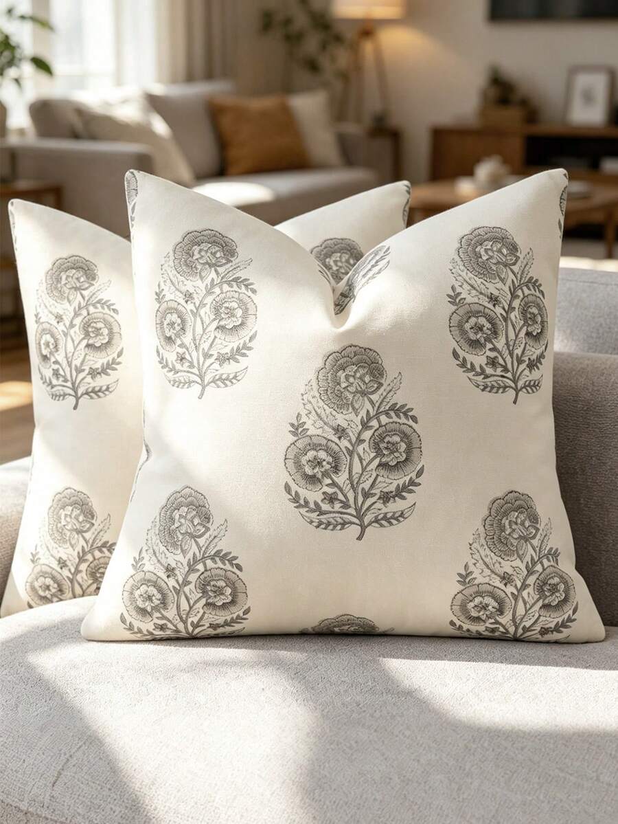 1pc Vintage Floral Print Pillowcase, Decorative Pattern Cushion Cover, Modern Farmhouse Style Throw Pillow Cover For Sofa Chair Bed, Living Room Home Decor, Outdoor Garden Cushion, Summer Autumn Bedroom Decorative Pillowcase - Light Grayish Brown - View 1