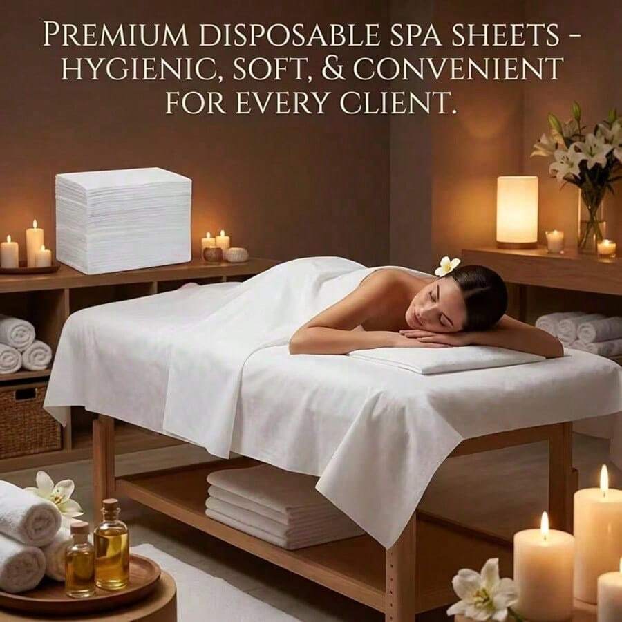 20/100pcs Disposable Bed Sheets, Suitable For Beauty Salon, Spa Massage Services, Non-Woven Breathable Bed Sheets, Size 80*180 Cm, Applicable For Tablecloth, Eyelash Extensions, Tattoo, Travel And Other Fields. - White - View 1