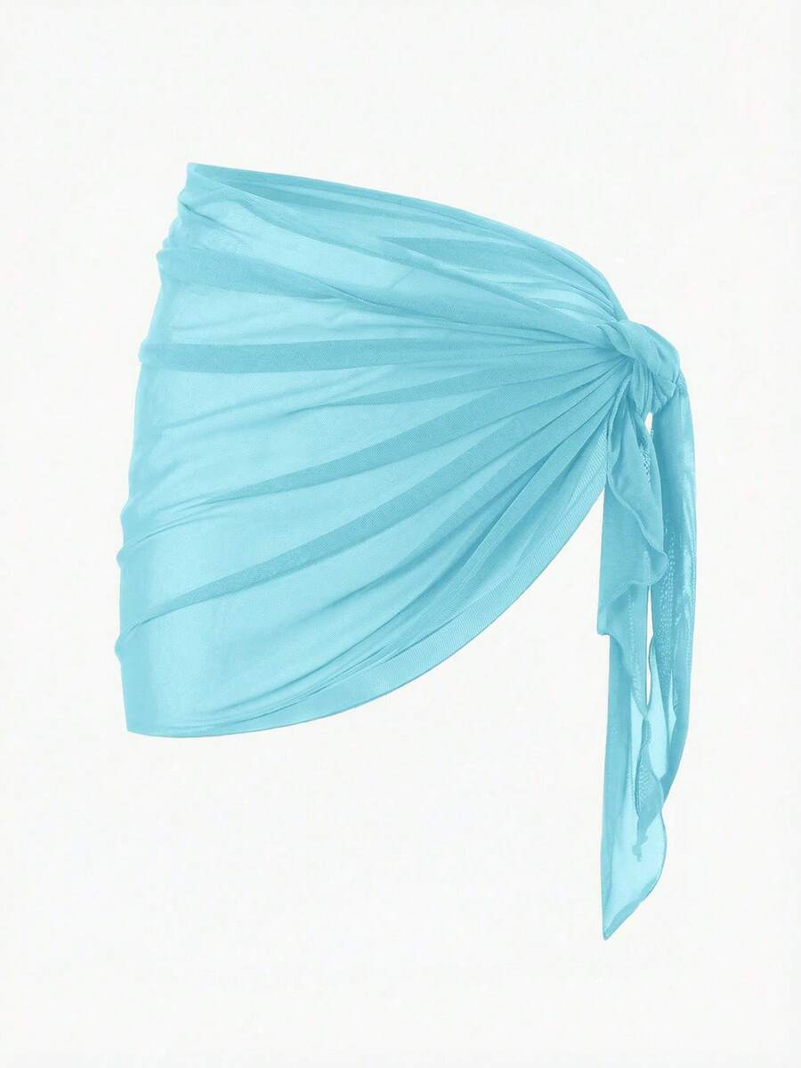 Solid Color Mesh Swim Basics Skirt For Beach And Resort, Ideal For Summer Beach Vacations. XUQA - Blue - View 1