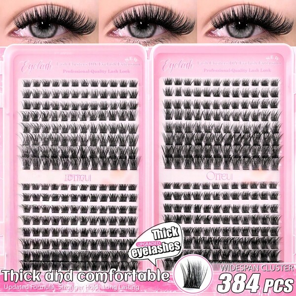 384pcs Single Lash Extensions, Large Capacity, Thick & Voluminous, Natural Look, Ultra Dense, Fine & Lightweight, Super Soft, Reusable, Individual False Lashes, Eyelash Extension Kit, Suitable For Home DIY, Halloween, Cosplay, Daily Makeup